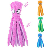 OctoPlay Dog Squeaky Toy - No Stuffing Octopus Plush for Interactive Chew | Multiple Colors