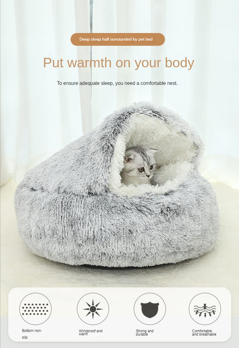 Deluxe Plush Pet Bed for Cats & Small Dogs - Cozy Cat Nest & Kennel | Available in 3 Sizes & Multiple Colors