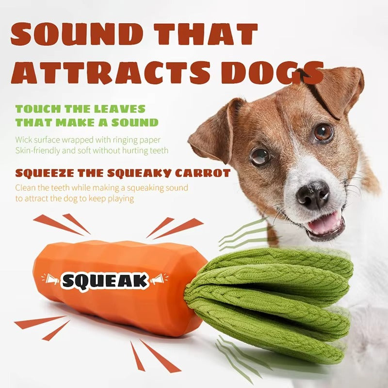 Indestructible Carrot Dog Chew Toy | Milk-Flavored & Squeaky for All Breeds - Natural Rubber